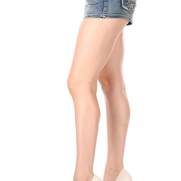 Platinum Plush Skull Candy Stretch Rhinestone Shorts - Picture 3 of 3